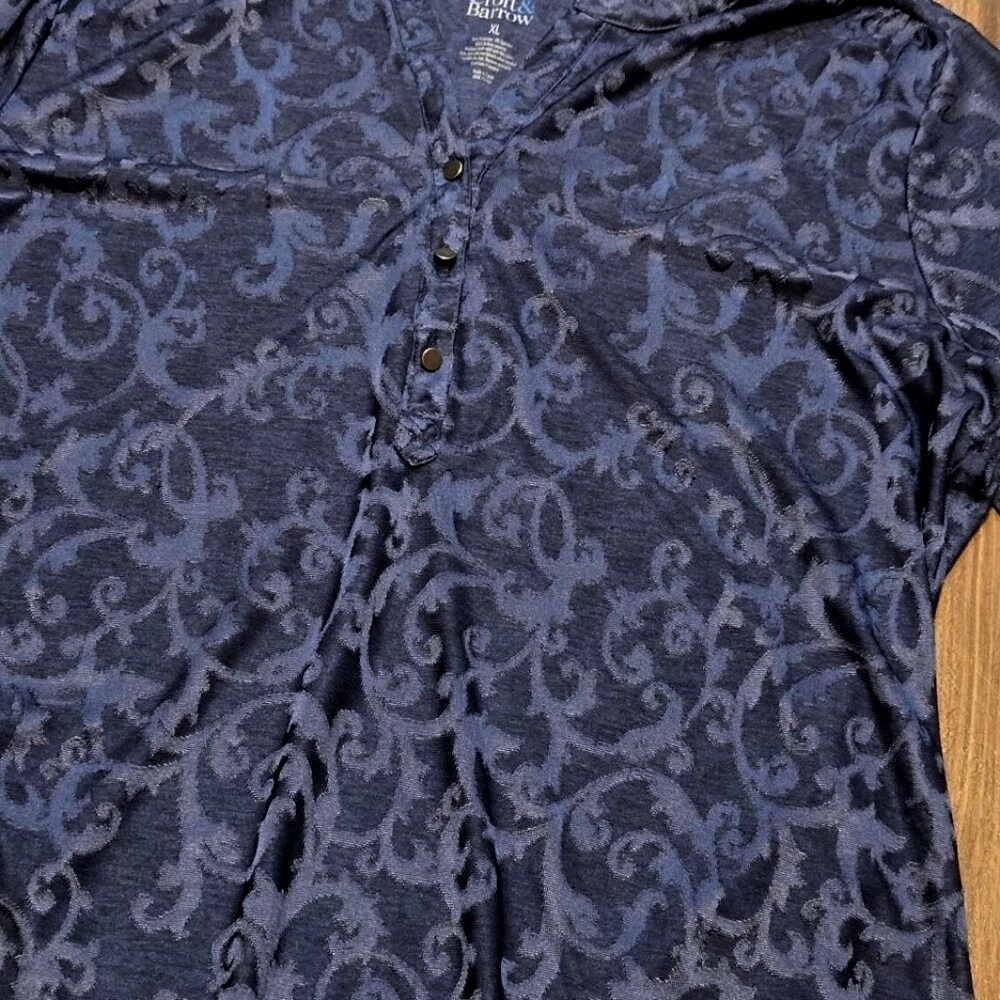 Croft & Barrow Womens XL Navy Blue Burnout Damask Roll Tab Sleeve Henley Top - Picture 2 of 8